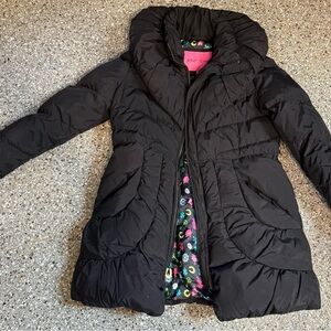 Betsey Johnson Black Coat with Vibrant Patterned Lining
